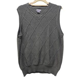 St Johns Bay Mens Medium Gray Cotton Diamond Knit V-Neck Sweater Vest